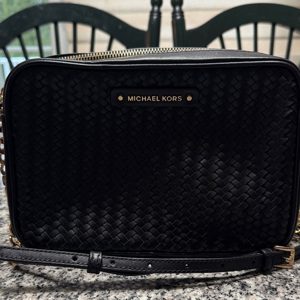 Michael Kors Black Woven Leather Crossbody